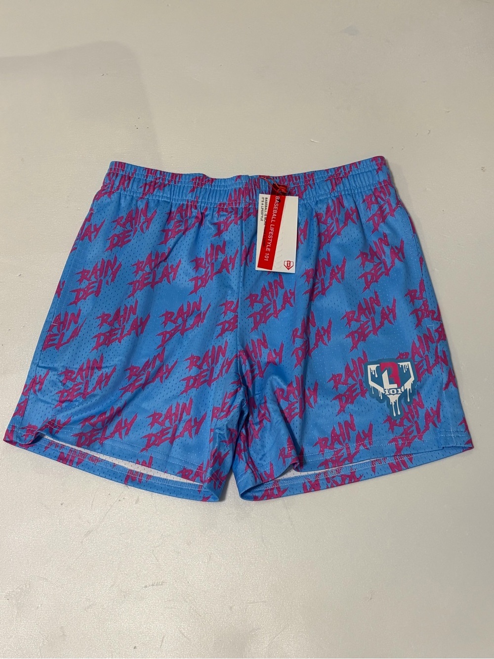 Baseball Lifestyle 101 Men’s Small Rain Delay Pink Blue Shorts BL101 Mesh Liner